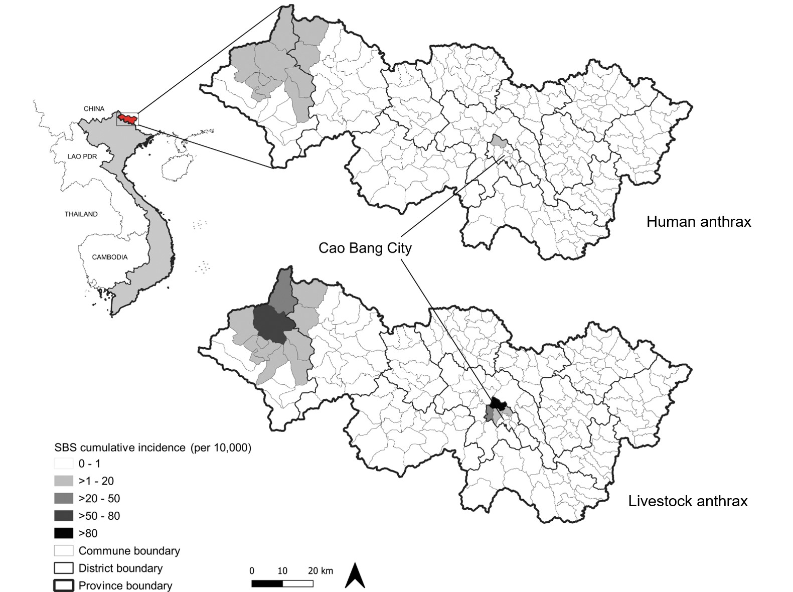 maps of anthrax in Cao Bang Province, Vietnam